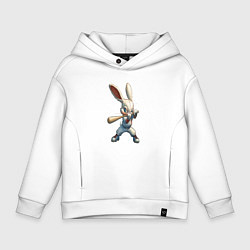 Толстовка оверсайз детская Бейсбольный зайчик, цвет: белый
