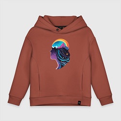 Толстовка оверсайз детская Космос девушка силует, цвет: кирпичный