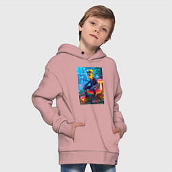 Толстовка оверсайз детская Барт Симпсон сидит на сказочном грибе - нейроарт ф, цвет: пыльно-розовый — фото 2