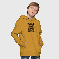 Толстовка оверсайз детская Татуировка смеющегося черепа, цвет: горчичный — фото 2