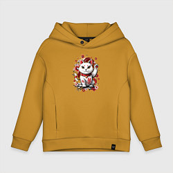 Толстовка оверсайз детская Манеки Неко, белая кошка удачи, цвет: горчичный