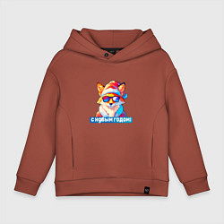 Толстовка оверсайз детская С новым годом от лисы, цвет: кирпичный