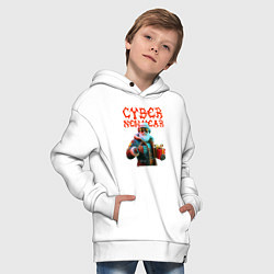 Толстовка оверсайз детская Santa with gift - cyberpunk, цвет: белый — фото 2