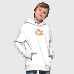 Толстовка оверсайз детская Рыжая лиса и цветы, цвет: белый — фото 2