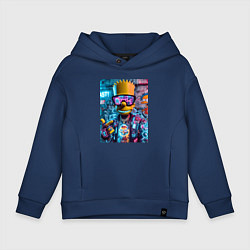 Толстовка оверсайз детская Неоновый Барт Симпсон на фоне стены с граффити, цвет: тёмно-синий