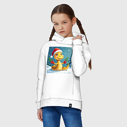 Толстовка оверсайз детская Символ 2025 нового года змея в шаке Санты, цвет: белый — фото 2