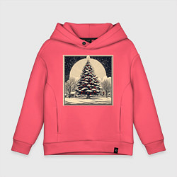 Толстовка оверсайз детская Марка с наряженной елкой - нейросеть, цвет: коралловый