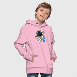 Толстовка оверсайз детская Скейтер астронавт, цвет: светло-розовый — фото 2
