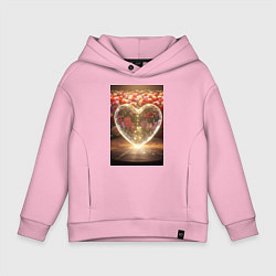 Толстовка оверсайз детская Кристальное сердце на фоне роз, цвет: светло-розовый