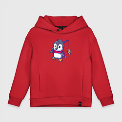 Толстовка оверсайз детская Пингвин рыбак, цвет: красный