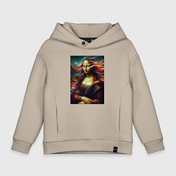 Толстовка оверсайз детская Мона Лиза закрыла глаза, цвет: миндальный