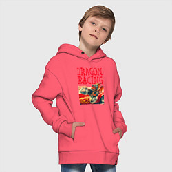 Толстовка оверсайз детская Dragon cool racer - ai art, цвет: коралловый — фото 2