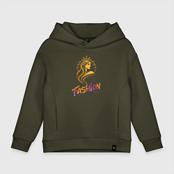 Толстовка оверсайз детская Fashion - портрет девушки, цвет: хаки