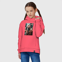 Толстовка оверсайз детская Чувак питбуль смотрящий Нью-Йорка - нейроарт, цвет: коралловый — фото 2