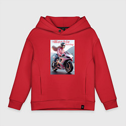 Толстовка оверсайз детская Барби на спортивном байке - экстрим, цвет: красный