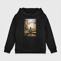 Толстовка оверсайз детская Мальчик на скамейке, цвет: черный