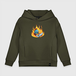 Толстовка оверсайз детская Рыба в огне, цвет: хаки