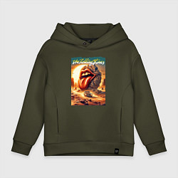 Толстовка оверсайз детская Rolling Stones - stylization of the logo, цвет: хаки