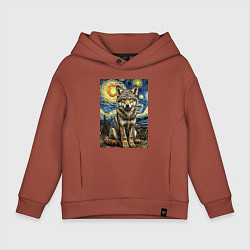 Толстовка оверсайз детская Волчонок Ван Гог, цвет: кирпичный