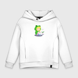 Толстовка оверсайз детская Девочка - лягушка, цвет: белый
