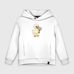 Детское худи оверсайз Милая уточка с букетом ромашек