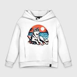 Детское худи оверсайз Хаски отдыхает на пляже