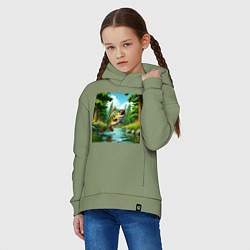 Толстовка оверсайз детская Крупный улов - рыбалка, цвет: авокадо — фото 2