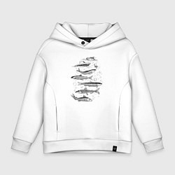 Толстовка оверсайз детская Корюшка пошла и рыбалка началась, цвет: белый