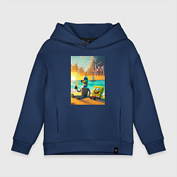 Толстовка оверсайз детская Bender and Sponge Bob - summer story, цвет: тёмно-синий