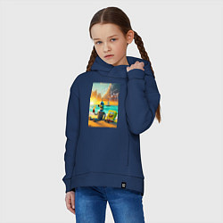 Толстовка оверсайз детская Bender and Sponge Bob - summer story, цвет: тёмно-синий — фото 2
