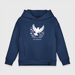 Детское худи оверсайз Летящий воробей с цветами