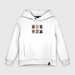 Толстовка оверсайз детская Символы Хэллоуина тыква привидение и черный кот, цвет: белый