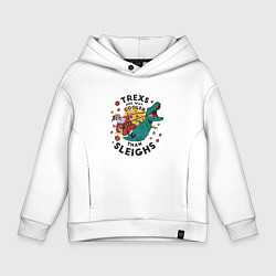 Толстовка оверсайз детская Санта на динозавре, цвет: белый