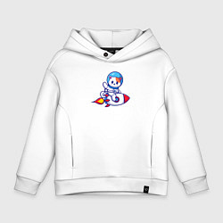 Толстовка оверсайз детская Котик на ракете, цвет: белый