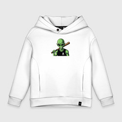 Детское худи оверсайз Зеленый пришелец с битой