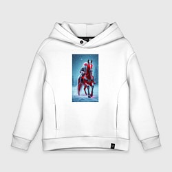 Детское худи оверсайз Кибер-Санта: всадник на красной лошади