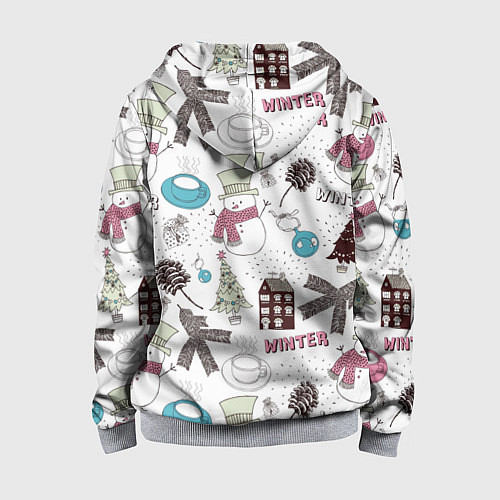 Детская толстовка на молнии Снеговики Новый год 2017 / 3D-Меланж – фото 2