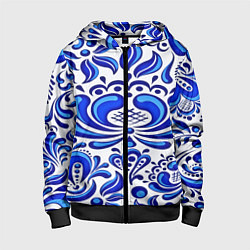 Толстовка на молнии детская Роспись гжель, цвет: 3D-черный