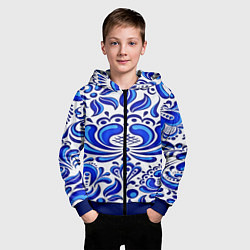 Толстовка на молнии детская Роспись гжель, цвет: 3D-синий — фото 2