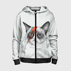 Толстовка на молнии детская David Bowie: Grumpy cat, цвет: 3D-черный