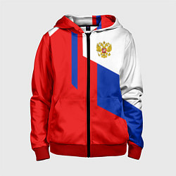 Толстовка на молнии детская Russia: Geometry Tricolor, цвет: 3D-красный