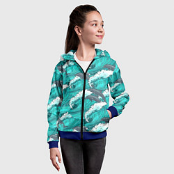 Толстовка на молнии детская Лазурные дельфины, цвет: 3D-синий — фото 2