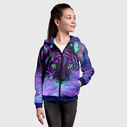 Толстовка на молнии детская Неоновый тигр, цвет: 3D-синий — фото 2