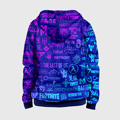 Детская толстовка на молнии Неоновые геймерские лого / 3D-Синий – фото 2