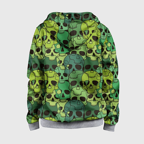 Детская толстовка на молнии Зеленые черепа - паттерн / 3D-Меланж – фото 2