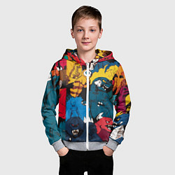 Толстовка на молнии детская Годзилла, цвет: 3D-меланж — фото 2