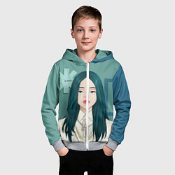 Толстовка на молнии детская Billie Eilish: Turquoise Hair, цвет: 3D-меланж — фото 2