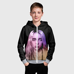 Толстовка на молнии детская BILLIE EILISH: Violet Mood, цвет: 3D-меланж — фото 2