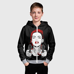 Толстовка на молнии детская Woman is holding a gun, цвет: 3D-меланж — фото 2