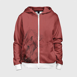 Детская толстовка на молнии Конь на красном фоне